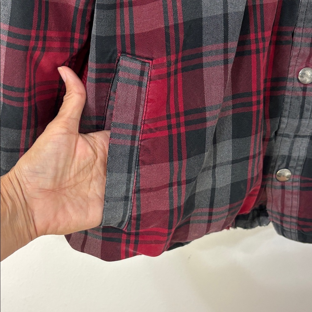Carhartt Men's Red Black Plaid Flannel Shirt Jacket- Shacket Size‎ L Thrashed - Picture 4 of 14